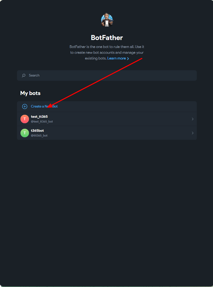 Кнопка Create a New Bot